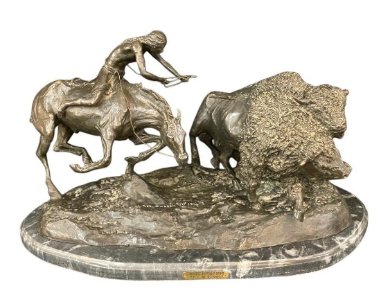 Double Buffalo Hunt Bronze By C. M. Russell