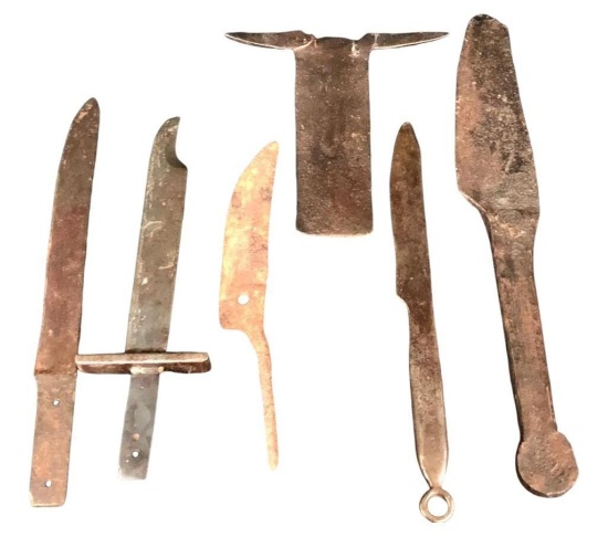 Group Of Six Antique Hand Forged Unfinished Knives