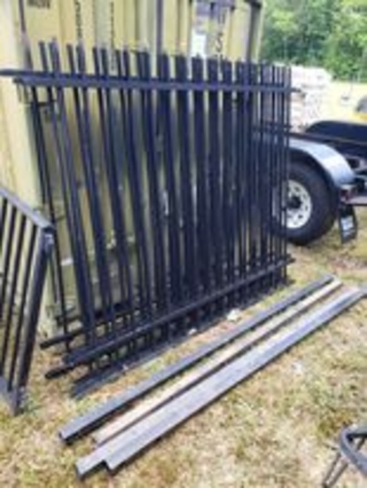 4 Black Aluminum Fence Panels w/ a Pair of Black Metal Gates