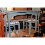 Blue Antique Table and Two Charis