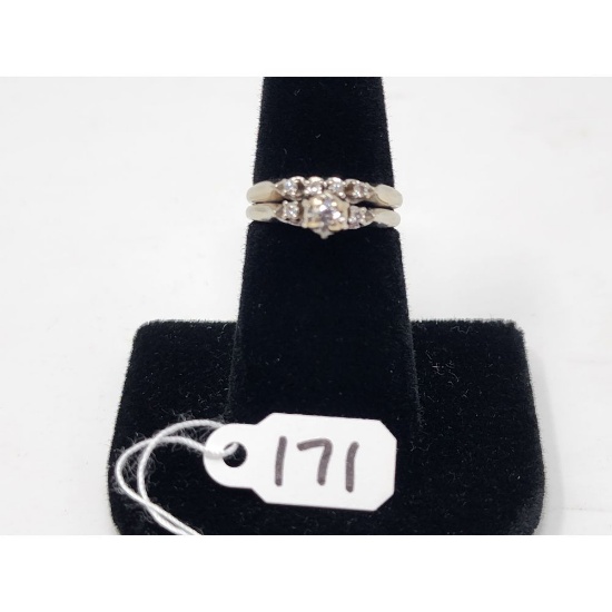 4.8g 14k White Gold/Diamond Two Ring Set Size 6 1/2