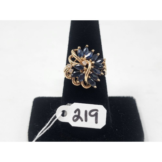 6.0g 14k Yellow Gold/Diamond and Saphire Size 7