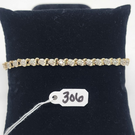 8.1g 14k Yellow Gold/Diamond Tennis Bracelet