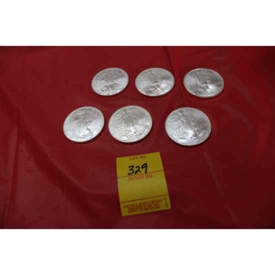 6 - one ounce silver dollars - 2000's