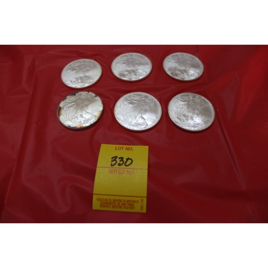 6 - one ounce silver dollars - 2000's