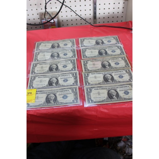 10 - silver certificate one dollar bills