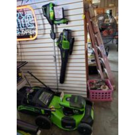 60V Mower, Blower, Weedeater, Battery, and Charger