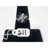 3.5g 14k White Gold/Saphire and Diamond Size 6 1/2