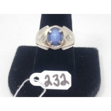 6.4g 14k White Gold/Diamond and Star Saphire Mens Size 9 1/2