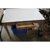Red Banded Enamel Top Table w/ Drawer