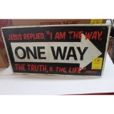 Embossed One Way Sign