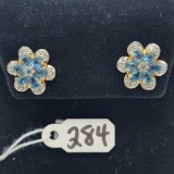 3.6g 14k Yellow Gold/Blue Topaz and Diamond Earrings