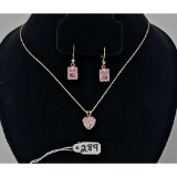 7.8g 14k Yellow Gold/Pink Ice Earrings, Necklace, and Pendant