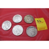 5 - 1922 Peace silver dollars