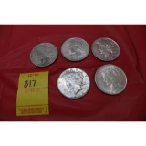 5 - 1923 Peace silver dollars