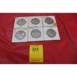 6 - 1940's silver half dollars