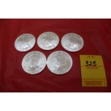 5 - one ounce silver dollars - 2000's