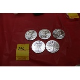 5 - one ounce silver dollars - 2000's