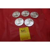 5 - one ounce silver dollars - 2000's