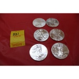 6 - one ounce silver dollars - 2000's
