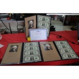 3 - uncut sheets of one dollar bills with gift boxes