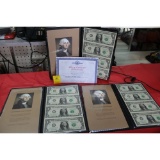 3 - uncut sheets of one dollar bills with gift boxes