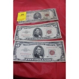 4 - red seal $5 bills