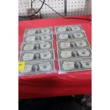 10 - silver certificate one dollar bills