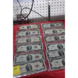 12 - red seal two dollar bills (1 is a star note)