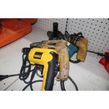 Three Dewalt and One Makita Angle Drills