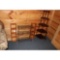 Corner shelf, two wood shelves, metal shelf