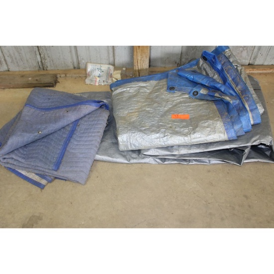 Two tarps and a moving blanket
