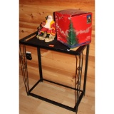 Metal side table and firefighter Santa Claus