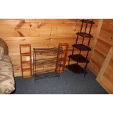 Corner shelf, two wood shelves, metal shelf
