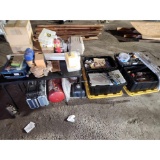 Table, Air Tanks, Bottle Jack, and Assorted Tools and Shop Supplies