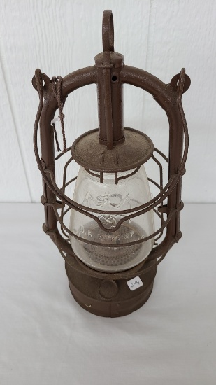 Lantern With Embossed Bat In Glass Globe