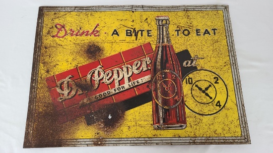 Embossed Dr. Pepper Sign, "drink A Bite To Eat"