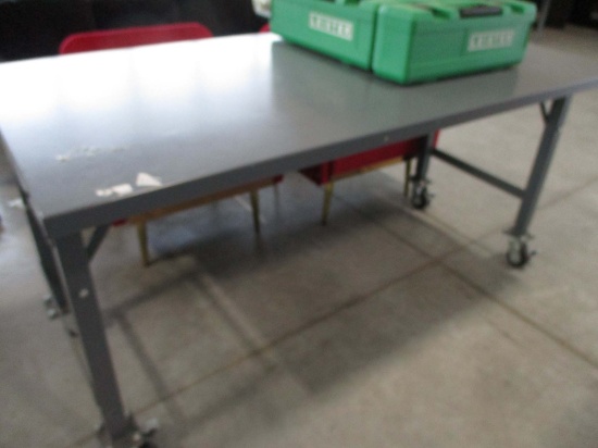 Metal Work Table On Casters