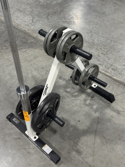 Fitness Gear Plate Rack and Bar Holder with  Plate Weights and Bar