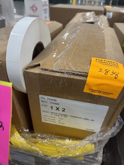 1" x 2" White Thermal Transfer Label Roll, A Pallet of 19 Cases