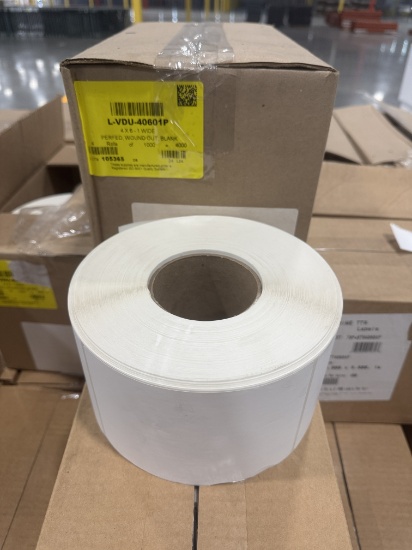 4 in W x 6 in L Paper DT Labels, 8 in OD, Two Pallets for a total of 43 Cases