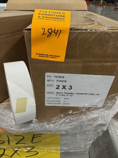 2" x 3" White Thermal Transfer Labels, 3" Core , 8"OD, A Pallet Of 35 Cases
