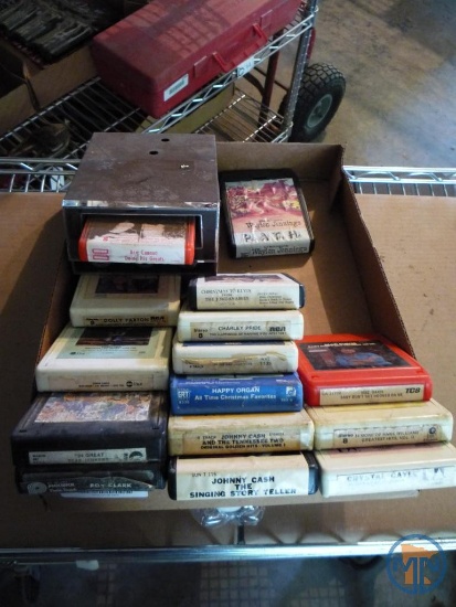 Assorted 8-track tapes and player