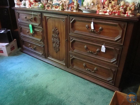 Wood 9-drawer dresser, 70" x 19" x 31"