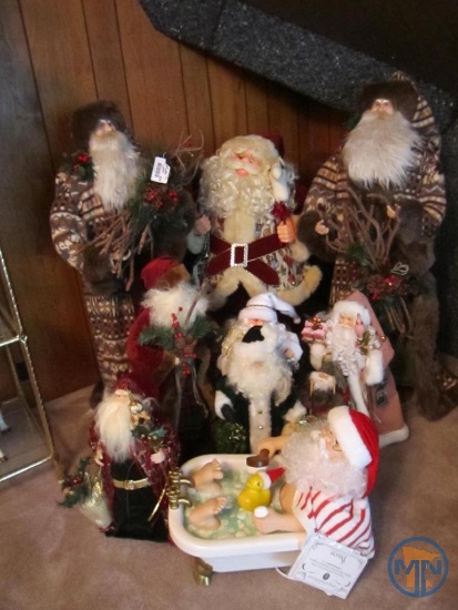 Christmas decorations: (10) Santa figurines, largest is 37"h, smallest is 10"h