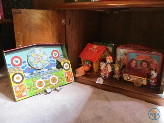 Tin Model Shooting Gallery, tin wind-up toys, Fido's Musical Dog House
