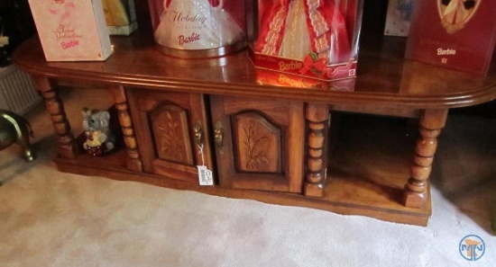 Wood coffee table and (2) matching end tables with storage