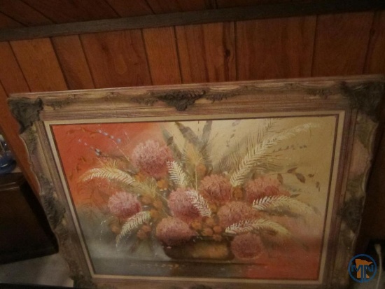 Framed painting and mirror with beveled edge