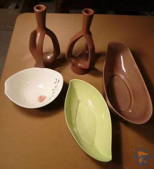 Roselane serving dishes, Roselane candle stick holders, and Iroquois dish