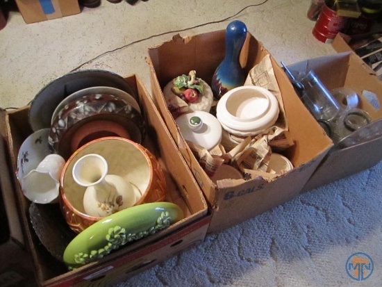 Planters and other dishes: Royal Haeger, fruit topped canisters, clear glass dishes